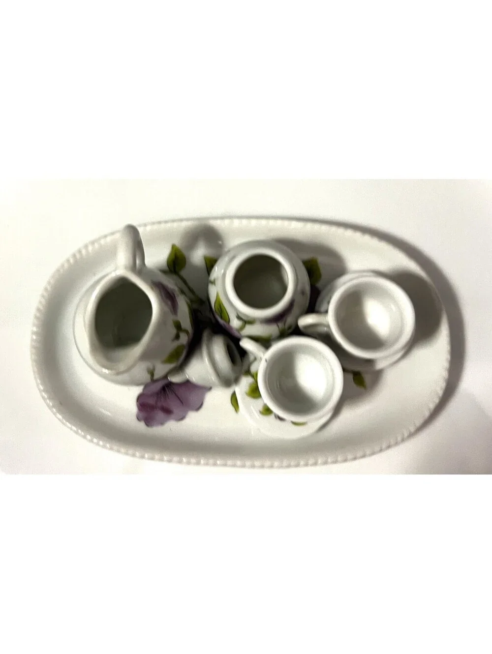 Vintage Royal Norfolk Greenbriar Purple Morning Glory Mini Doll Tea Set
